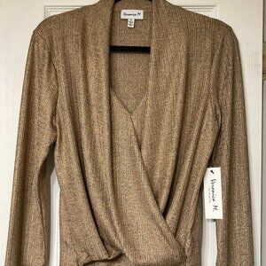 Veronica M Cocoa and Gold Shimmer Draped Surplice Top